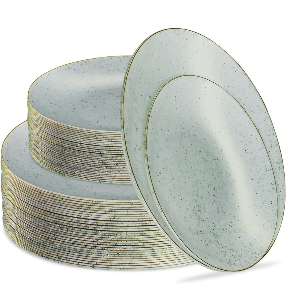 Green Granite Plastic Dinnerware Set for Elegant Dining